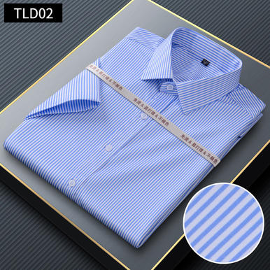 【常年备货】TLD02浅蓝中条弹力短袖衬衫
